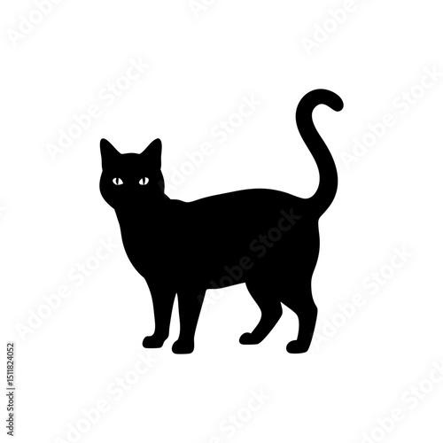 American Shorthair Cat Silhouette  Isolated on Transparent Background