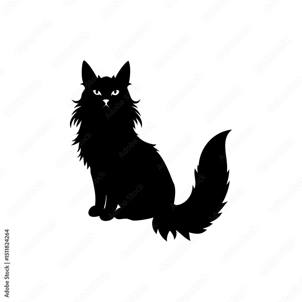 Obraz premium Maine Coon Cat Silhouette Isolated on Transparent Background