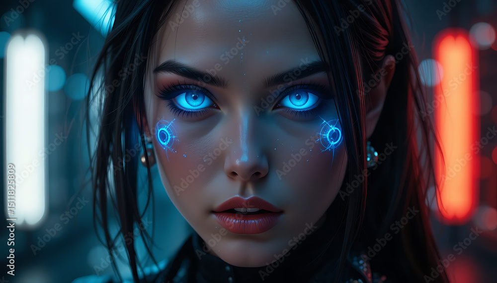 Cyberpunk Girl with Glowing Eyes – Futuristic Neon Portrait Art Cyberpunk Girl with Glowing Eyes – Futuristic Neon Portrait Art
