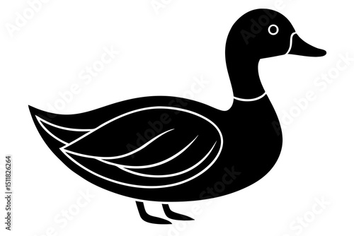 Minimalist Black Silhouette of Duck – Simple Flat Vector Animal Icon Illustration