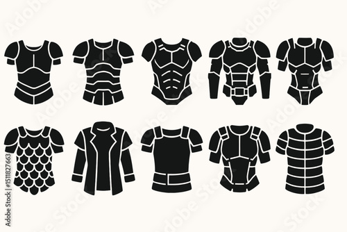 Collection of ten black silhouette medieval armor designs