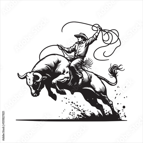 Bull Rodeo Showdown – Cowboy Riding a Bucking Bull in Action