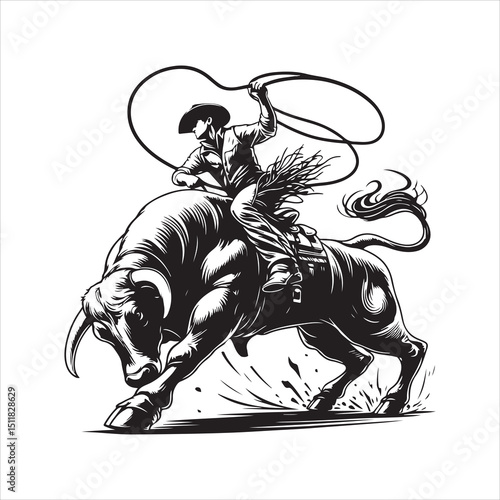 Bull Rodeo Showdown – Cowboy Riding a Bucking Bull in Action