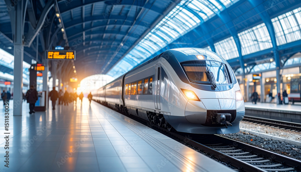 Fototapeta premium Artistic Paper Collage of Modern Train Entering with Creative and Abstract Design Elements