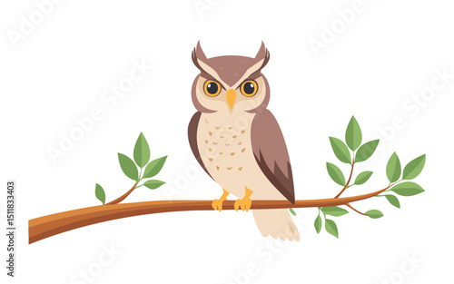 Cute Owls Perched Together on Branch