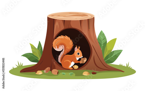 Curious Squirrel Inside Hollow Tree Stump
