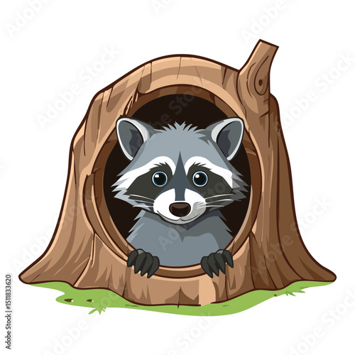Raccoon Resting in Tree Hole