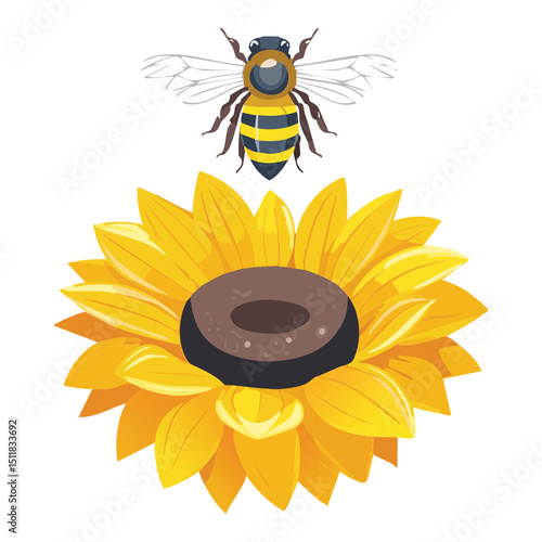 Bee Flying Near Sunflower