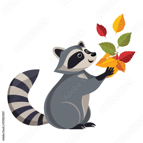 Raccoon Holding Autumn Leaves