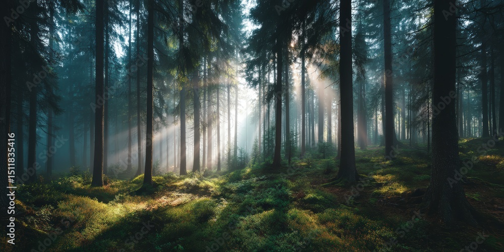 Obraz premium Mystic Forest Illuminated by Sunlight