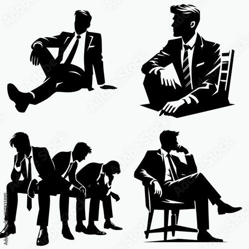 Businessman slouching. Business Finance Corporate Office Success Entrepreneur Clipart Line Art Vector Illustration. male drooping exhausted executive weary professional individual.