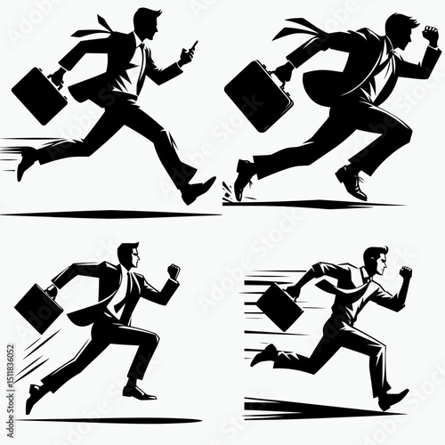 Businessman running late. Business Finance Corporate Office Success Entrepreneur Clipart Line Art Vector Illustration. Executive hurrying concern about deadline appointment career.