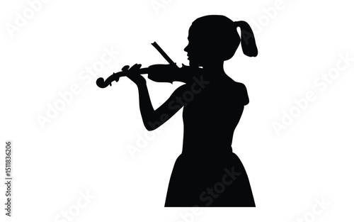 kid girl violinist vector silhouette
