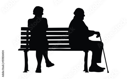 Senior citizens sitting on a bench vector silhouette