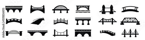 Black bridge icon collection. Set of different bridge icons vector