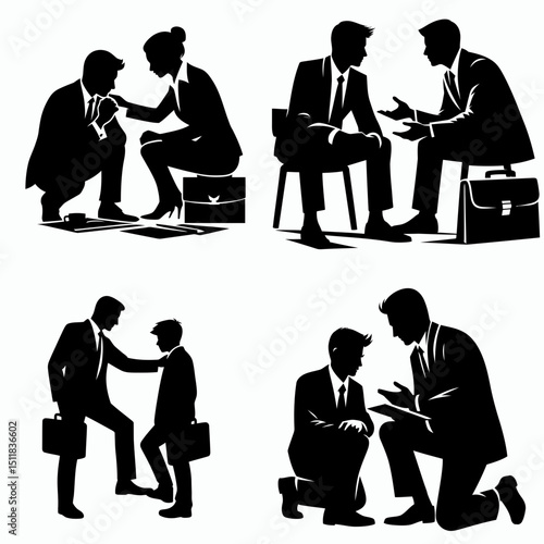 Businessman mentoring intern. Business Finance Corporate Office Success Entrepreneur Clipart Line Art Vector Illustration. Executive guiding trainee career counsel leadership coaching.