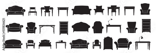 black furniture silhouette icons set.