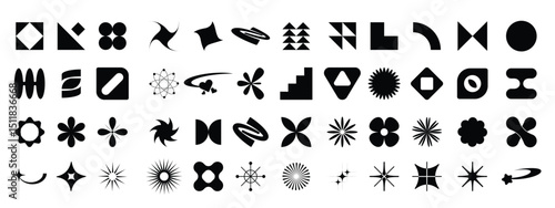 Black geometric abstract shapes collection. Set of shapes element. Flower, star, square shapes. vector