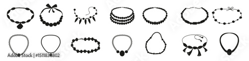 Black necklace icon collection. Set of jewelry necklaces. Beauty necklace element collection vector