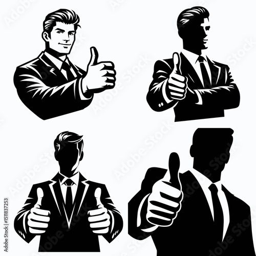 Businessman giving thumbs up. Business Finance Corporate Office Success Entrepreneur Clipart Line Art Vector Illustration. leader showing approval an executive positive feedback okay.