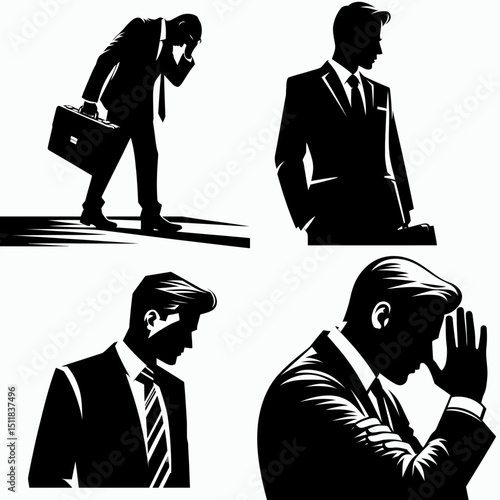 Businessman facing rejection. Business Finance Corporate Office Success Entrepreneur Clipart Line Art Vector Illustration. encountering disapproval venture leader feeling disappointment.