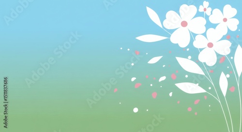 Elegant White Flowers on a Soft Blue Green Gradient Background Perfect for Spring Designs and Feminine Branding