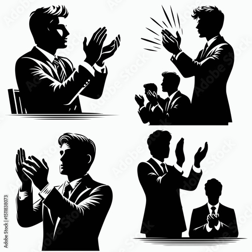 Businessman applauding colleague. Business Finance Corporate Office Success Entrepreneur Clipart Line Art Vector Illustration. Executive approval coworker recognition professional partner.