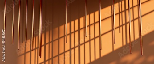 Wallpaper Mural Abstract bronze metallic bars hang, creating geometric shadows,  interior design,  modern art Torontodigital.ca