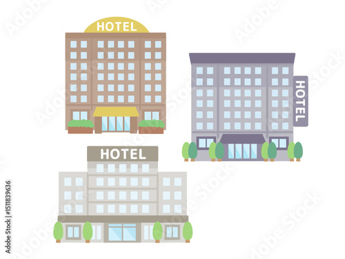 ホテル  建物  イラストセット