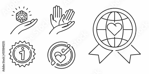 Volunteering Icons Set – Outline Vector Icons for Web Design Isolated on White Background

