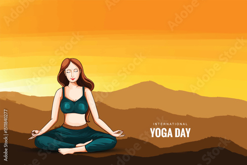 World yoga day posture with landscape poster background