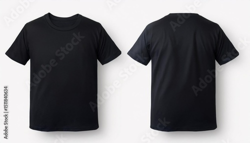 Blank black shirt mock up template, front and back view, isolated on white, plain t - shirt mockup