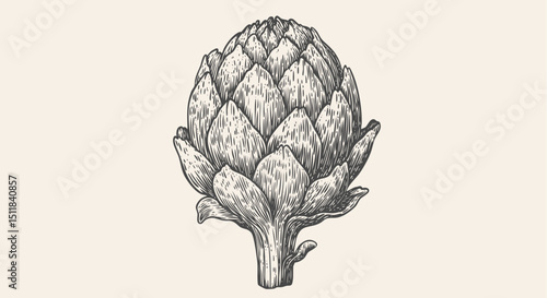 Artichoke, sketch organic vegetable. Vintage retro print, black white artichoke drawing, sketch ink pencil draw, engrave old school style. Sketch artwork silhouette artichoke. Vector Illustration