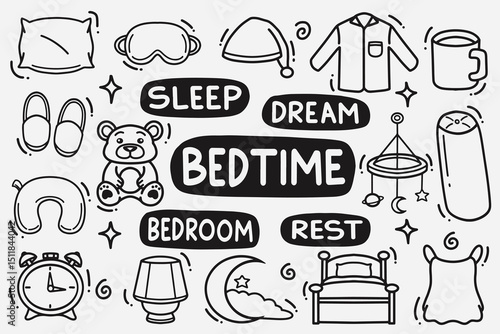 set of bedtime doodle good for background, wallpaper, element design, icon, etc