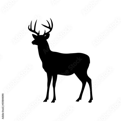 Whitetail deer silhouette vector flat illustration design.