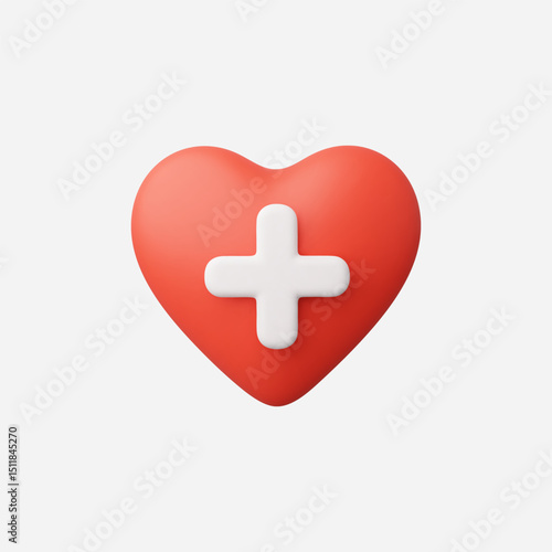 3d Realistic Heart Plus icon vector Illustration