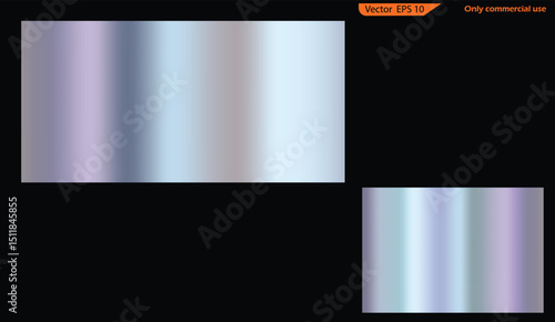 Set of Silver foil texture background. Holographic, silver, bronze and golden foil texture background set. Realistic silver, gradient mesh. Chrome border, iron frame, ribbon, label. High resolution. 