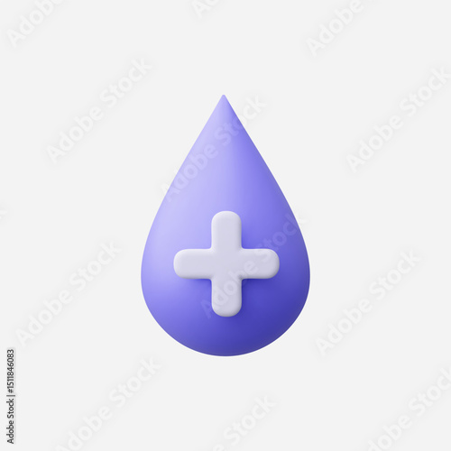 3d Realistic Blood drop with medical cross icon vector Illustration