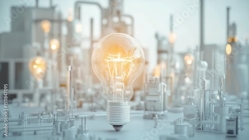 Innovative energy solutions illuminated: light bulb in a futuristic factory setting