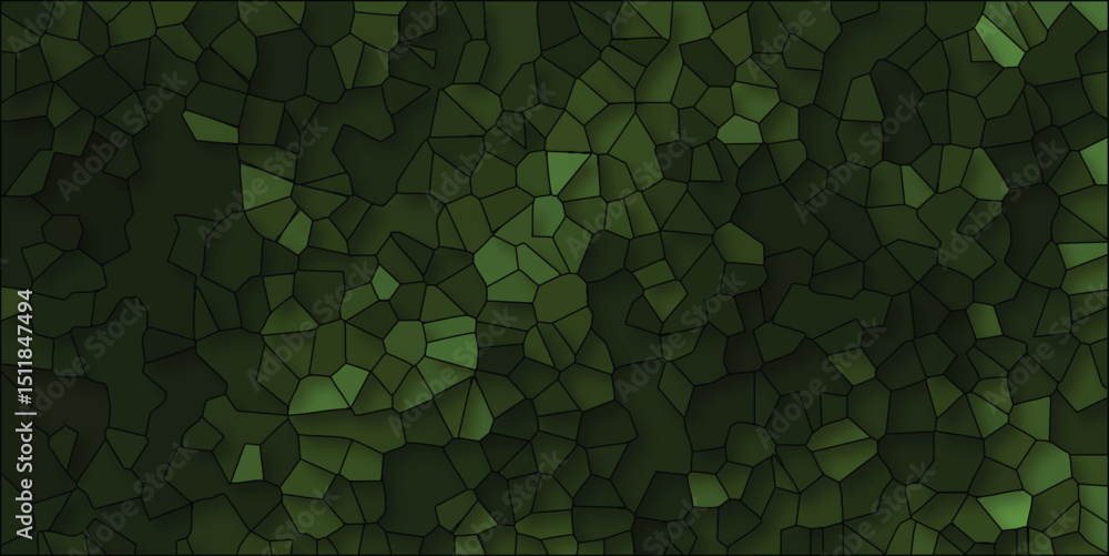Obraz premium Abstract green polygonal geometric background with gradient shading and dark black outlines creating a mosaic effect for a visually appealing design.