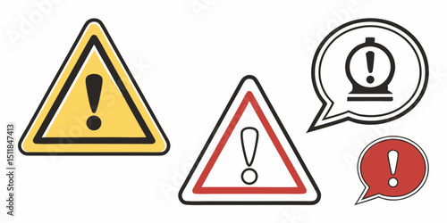 Caution Alarm Set – Danger Sign and Warning Icon Collection with Exclamation Mark Symbols

