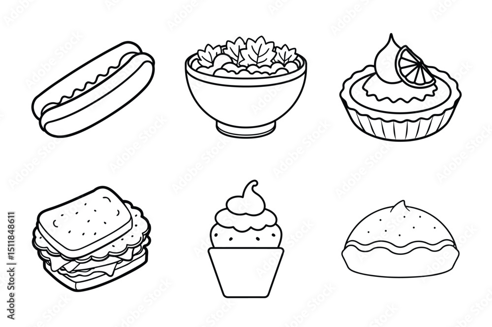 Playful Cartoon Food Characters Line Art Set Playful Cartoon Food Characters Line Art Set