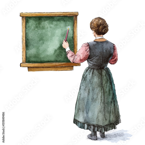 Teacher With Chalk, watercolor painting vector, high quality, isolated on a white background.