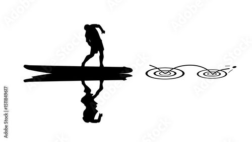Skipping Stone on Water symbol, black isolated silhouette