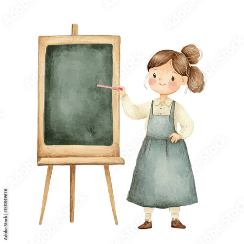 Teacher With Chalk, watercolor vector, high quality, isolated on a white background.