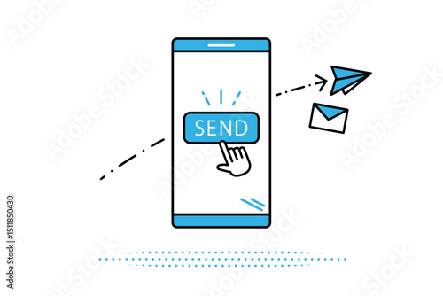 スマートフォンでメールやメッセージを送信するイメージイラスト