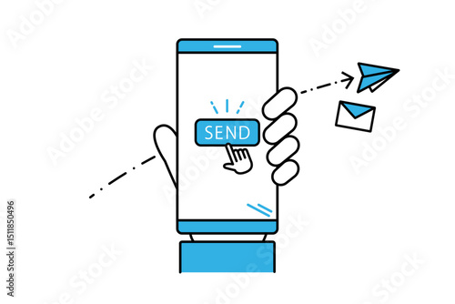 スマートフォンでメールやメッセージを送信するイメージイラスト