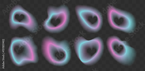 Heart frame with gradient blur. Abstract y2k color gradation in pink and blue. Soft aura effect for love design. Cute hologram blurry figure pack. Modern minimal Valentine ombre paint decoration.