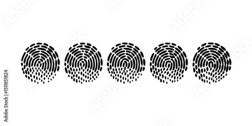 Fingerprint, biometric, identity icon set.Identification, or forensic analysis Detailed black vector fingerprint patterns for security,Four Fingerprint Icons Isolated on White Background