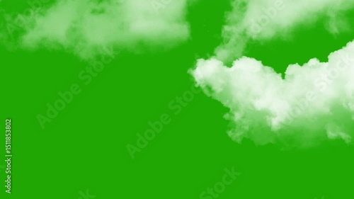 Animated clouds motion graphic effects on chroma key background. flying clouds green screen. cloud zoom shoot green screen video. Cloud transparent screen chroma key background